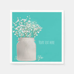 Turquoise Bridal Shower Mason Jar & Babys Breath Napkin