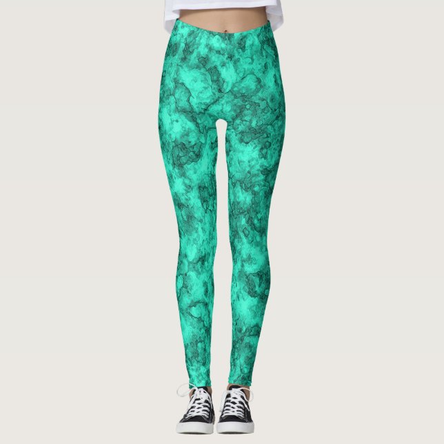 Turquoise bright marble pattern leggings (Front)