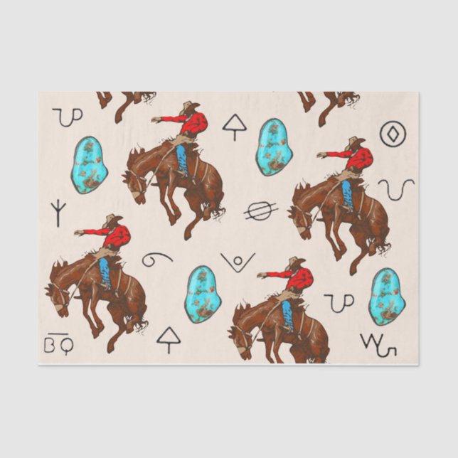 Turquoise, Broncs, and Brands Tissue Paper (Front)