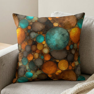 Turquoise Brown Abstract Fractal Pattern Cushion