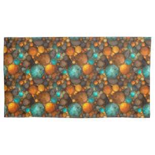 Turquoise Brown Abstract Fractal Pattern Pillowcase