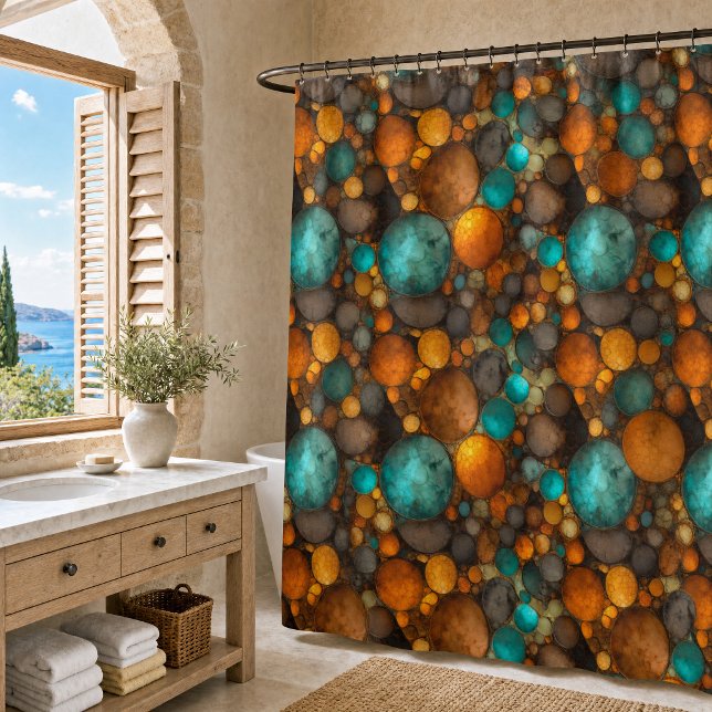 Turquoise Brown Abstract Fractal Pattern Shower Curtain (Creator Uploaded)