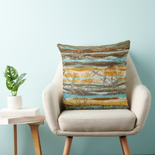 Turquoise Brown Amber Blended Abstract Crackle Cushion