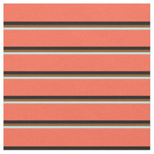 Turquoise, Brown, Black & Red Coloured Stripes Fabric