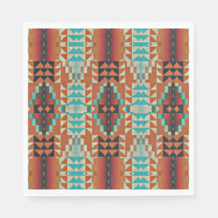 Turquoise Brown Burnt Orange Mosaic Pattern Napkin