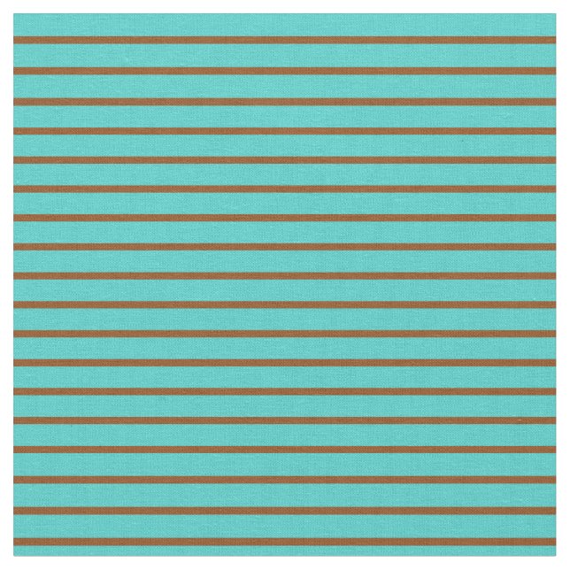 Turquoise & Brown Coloured Lined/Striped Pattern Fabric (Close Up)