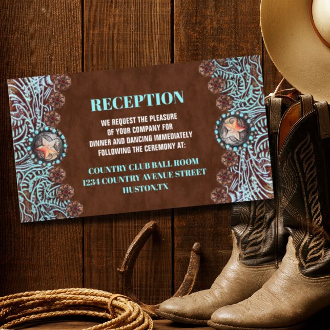 turquoise brown country western wedding direction enclosure card (turquoise brown country western wedding direction enclosure card)