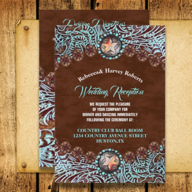 turquoise brown country western wedding reception invitation (turquoise brown country western wedding reception invitation)