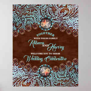 turquoise brown country western wedding welcome poster