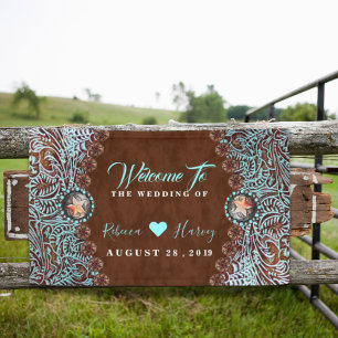 turquoise brown cowboy country western wedding banner