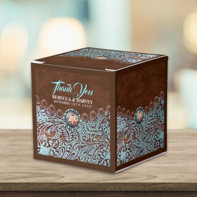 turquoise brown cowboy country western wedding favour box (turquoise brown cowboy country western wedding favor boxes)