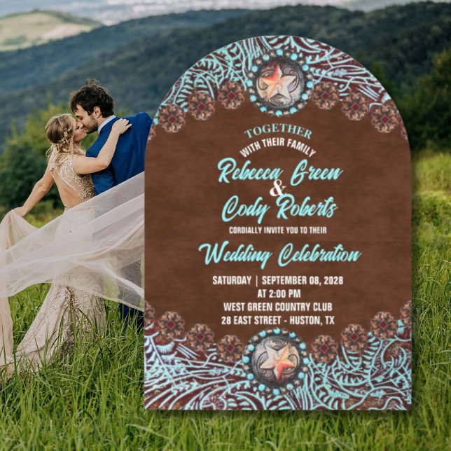 Turquoise Brown Cowboy Country Western wedding Invitation (Turquoise Brown Cowboy Country Western wedding Invitation)