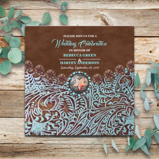 turquoise brown cowboy country western wedding invitation (turquoise brown cowboy country western wedding invitation)