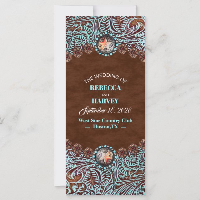 turquoise brown cowboy western wedding programs (Front)