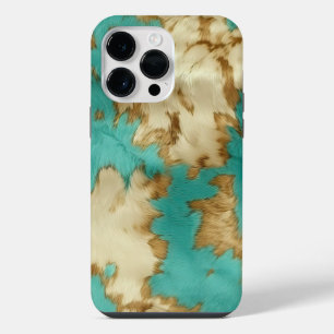 Turquoise Brown Cream Animal Cowhide Western iPhone 14 Pro Max Case