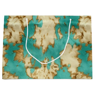 Turquoise Brown Cream Animal Cowhide Western Large Gift Bag