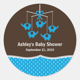 Turquoise & Brown Elephant Mobile Baby Shower Classic Round Sticker