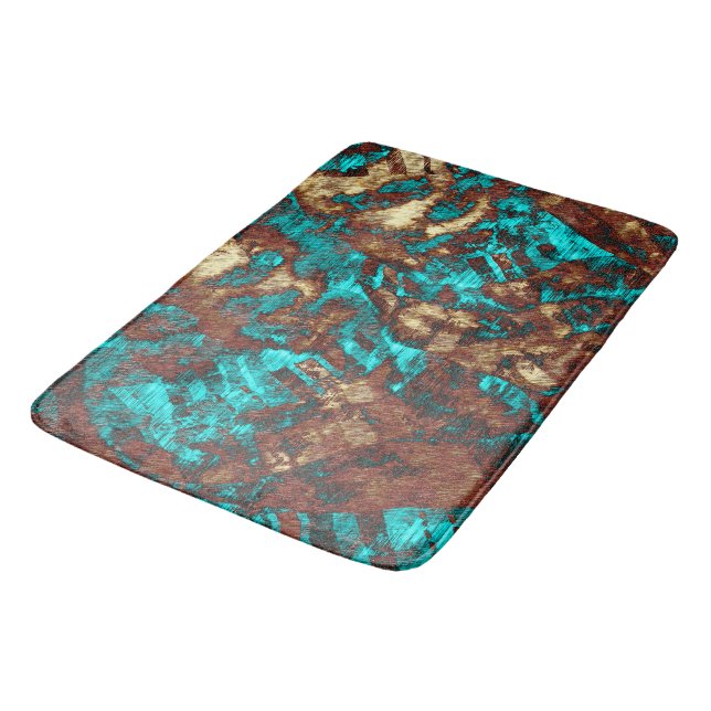Turquoise Brown Modern Abstract Distressed Pattern Bath Mat (Angled)
