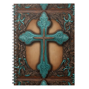 Turquoise Brown Religious Western Country Cross Notebook