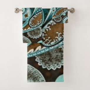 Turquoise Brown Vintage Paisley 2022 Bath Towel Set