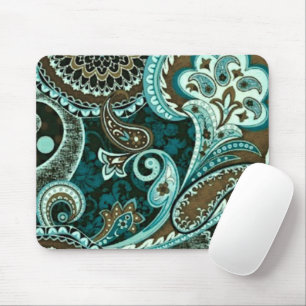 Turquoise Brown Vintage Paisley Mouse Pad