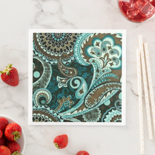 Turquoise Brown Vintage Paisley Napkin