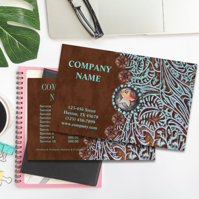 turquoise brown western country tooled leather flyer (turquoise brown western country tooled leather flyer)