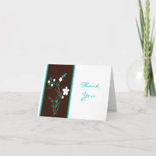 Turquoise, Brown, White Floral Thank You Card