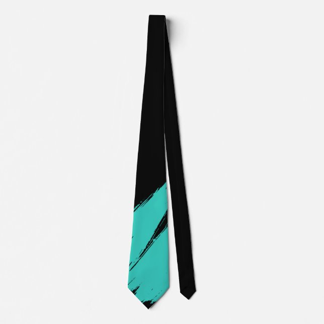 Turquoise Brush Modern Black Background Tie (Front)