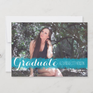 Turquoise Brushstroke Graduation Party Photo Invitation