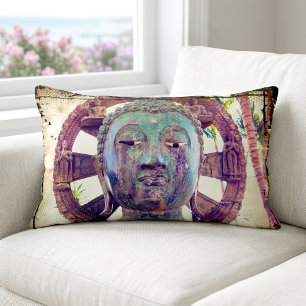 Turquoise Buddha Asian Metal Statue Photography Lumbar Cushion