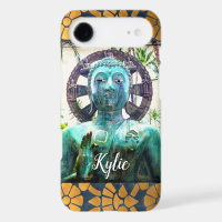 Turquoise Buddha Blue Gold Mosaic Tile Custom Name