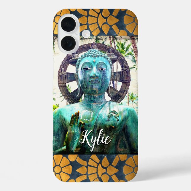 Turquoise Buddha Blue Gold Mosaic Tile Custom Name Case-Mate iPhone Case (Back)