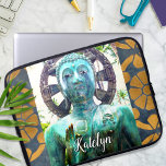 Turquoise Buddha Statue Gold Mosaic Custom Name Laptop Sleeve<br><div class="desc">I happily discovered this Asian Buddha statue in a lush Hawaiian garden setting, exuding peace and solitude. Take a moment to relax as you use this special photography personalised neoprene laptop sleeve. This laptop sleeve comes in three sizes: 15", 13", and 10. Makes a great gift for someone special! Just...</div>