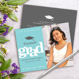 Turquoise Budget Photo Graduation Cap Bold Invite