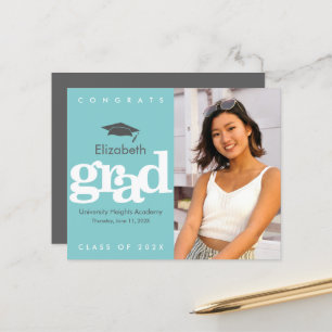 Turquoise Budget Photo Graduation Cap Bold Invite