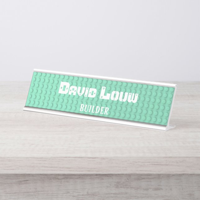 Turquoise building blocks desk name plate (Front)