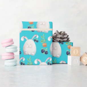 Turquoise Bunny Colourful Watercolor Pattern Wrapping Paper