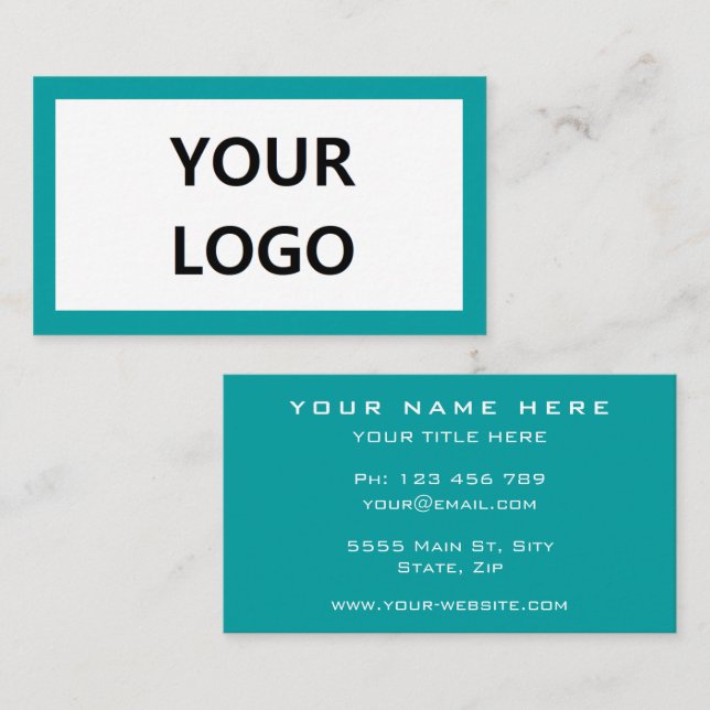 Turquoise Business Card with Logo Your Own Design (Front/Back)