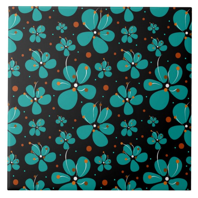  Turquoise Buttercup Flowers Tile (Front)