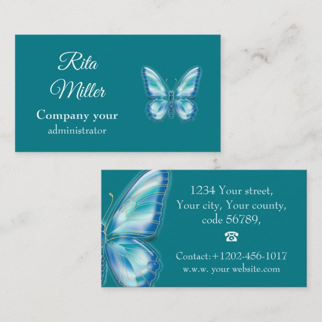 Turquoise Butterfly Business Card (Front/Back)
