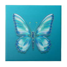 Turquoise Butterfly Ceramic Tile