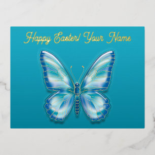 Turquoise Butterfly Foil Holiday Postcard