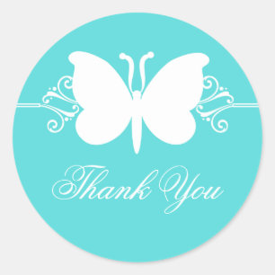 Turquoise Butterfly Swirls Thank You Stickers