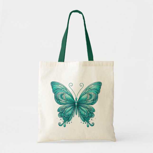 Turquoise butterfly tote bag (Front)