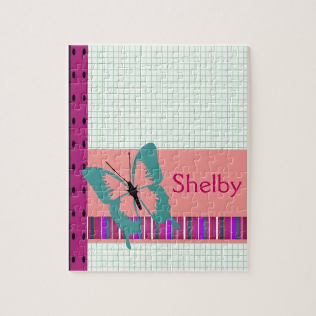 Turquoise Butterfly with Name Jigsaw Puzzle (Vertical)