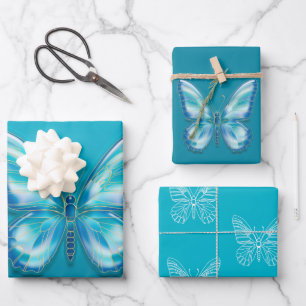 Turquoise Butterfly Wrapping Paper Sheet