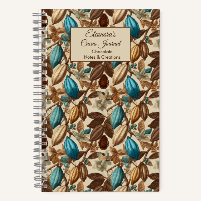 Turquoise Cacao Pattern Chocolate Tasting Notebook (Front)
