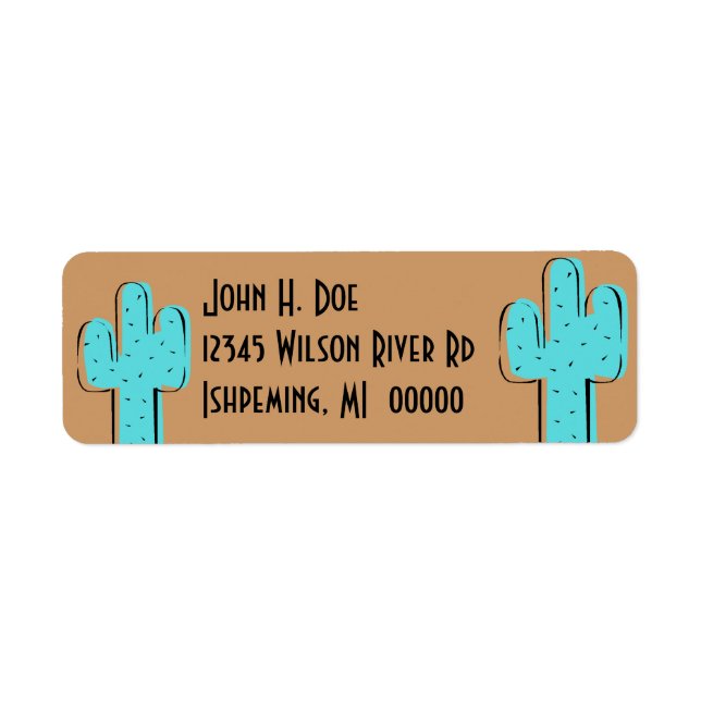 Turquoise Cactus & Saddle Brown Return Addr Labels (Front)