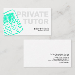 Turquoise Calculator Sketch Private Tutor White Business Card